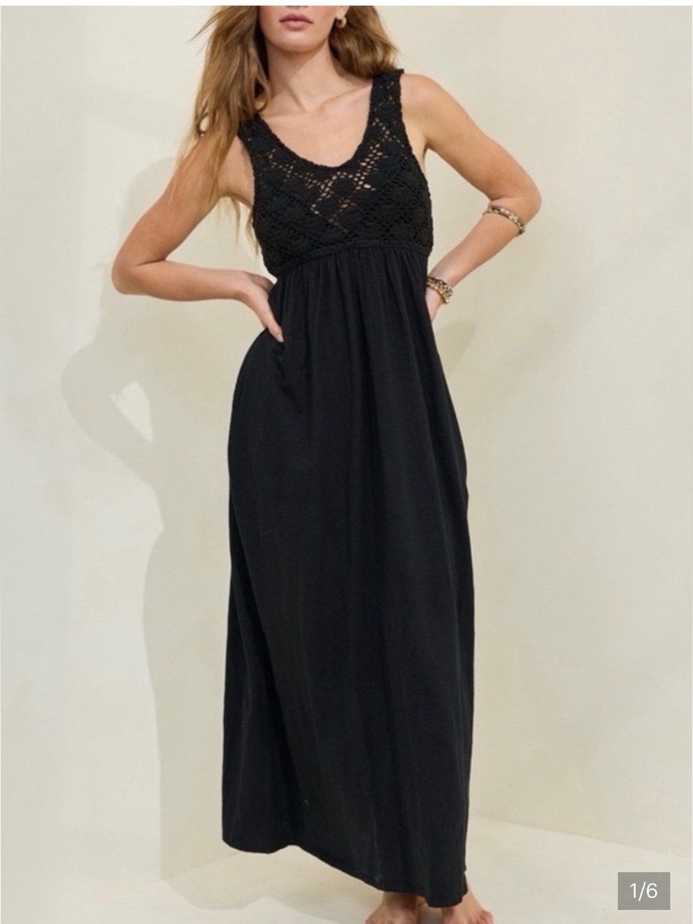 NWT aerie Black Crochet Bodice Maxi Dress Sizes XS & S